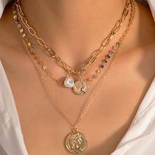 Carregar imagem no visualizador da galeria, Multilayer Coin Pendant Pearl Necklace