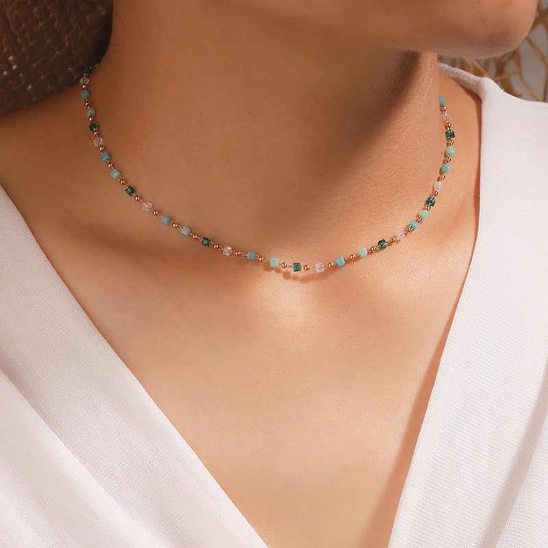 Collier chaîne en perles turquoise