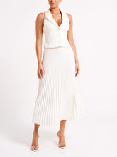 Load image into Gallery viewer, Crepe Knit Cravat Top &amp; Pleated Suiting Maxi Skirt