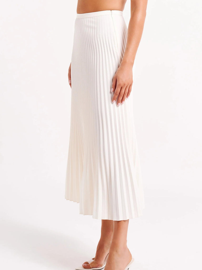 Crepe Knit Cravat Top & Pleated Suiting Maxi Skirt