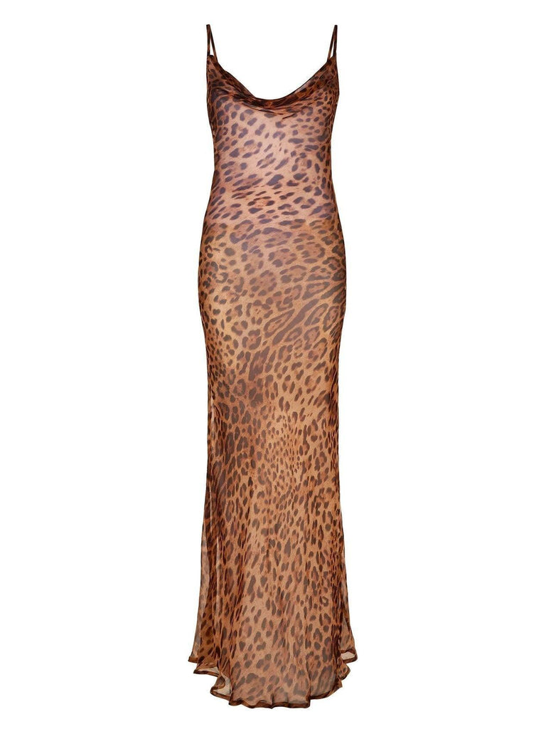 Melany Leopard Print Spaghetti Maxi Dress