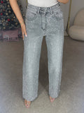 Premium Wide Leg Diamant¨¦ Denim Jeans in Storm Grey