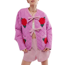 Load image into Gallery viewer, Rose Print Bow Pink Thin Jacket