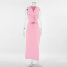 Load image into Gallery viewer, Pink Suit Waistcoat And Skirt Set