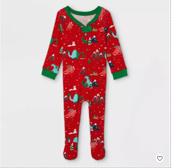 Ensembles de pyjamas assortis pour la famille avec motif de dinosaures rouges mignons