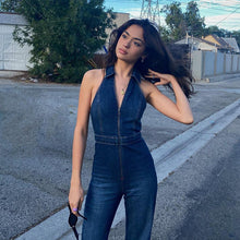 Load image into Gallery viewer, Denim Lapels Jumpsuit