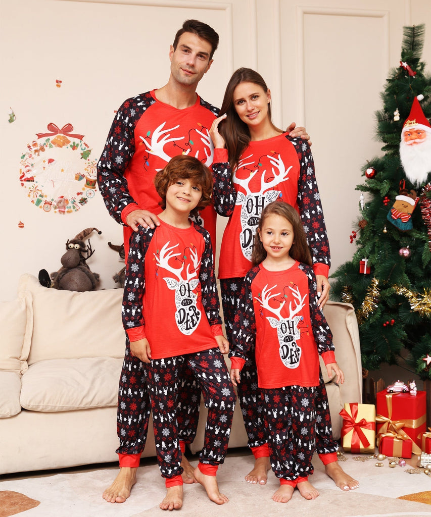 Ensembles de pyjamas assortis pour la famille Red Christmas Snow Deer (avec vêtements pour chien Pet's) 