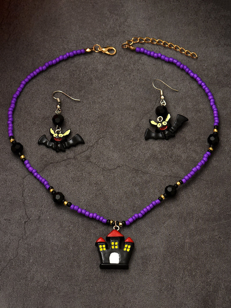 Halloween Fun Bat Earrings and Necklace Set