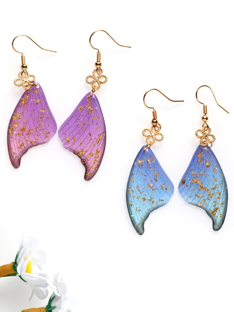 Boucles d'oreilles en époxy avec ailes de papillon colorées en feuille d'or