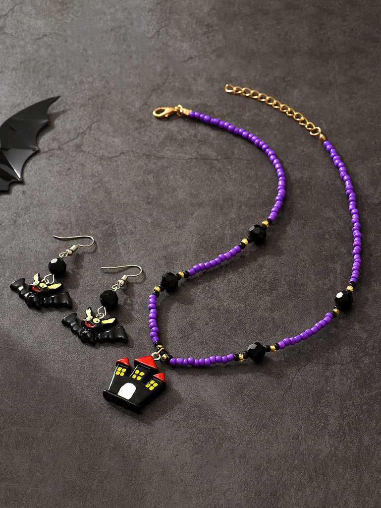 Halloween Fun Bat Earrings and Necklace Set