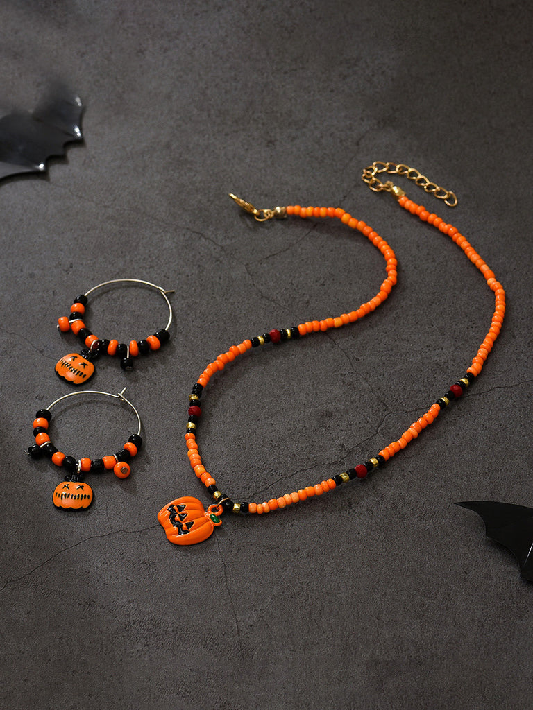 Halloween Fun Pumpkin Earrings and Necklace Set