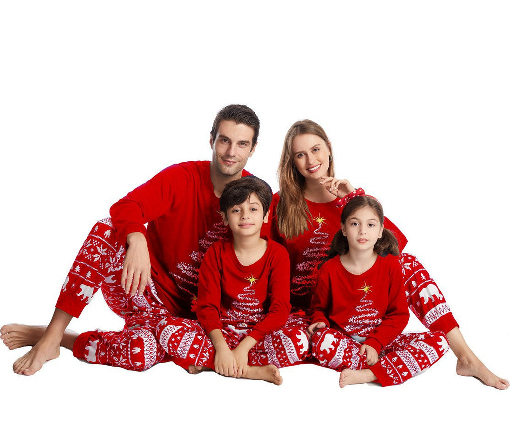 Ensemble de pyjama assorti à imprimé sapin de Noël rouge pour femme 