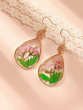 Load image into Gallery viewer, Pink Rose Resin Drop Earrings