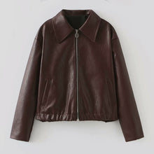 Load image into Gallery viewer, Vintage Lapel Zipper Faux Leather Jacket