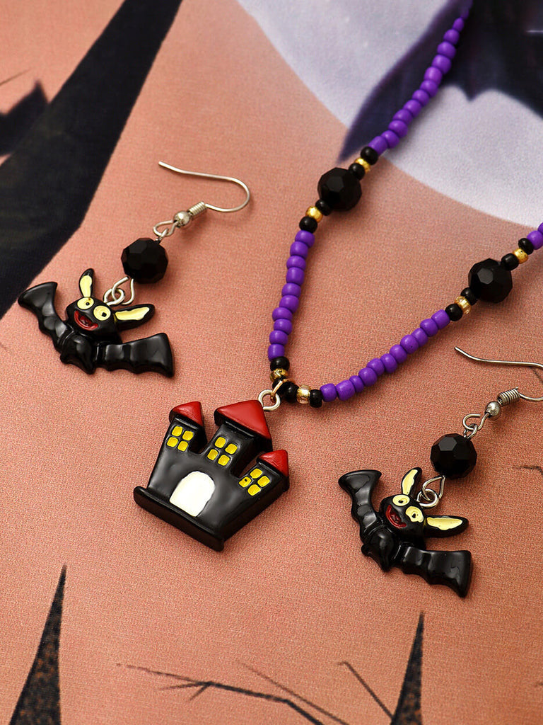 Halloween Fun Bat Earrings and Necklace Set