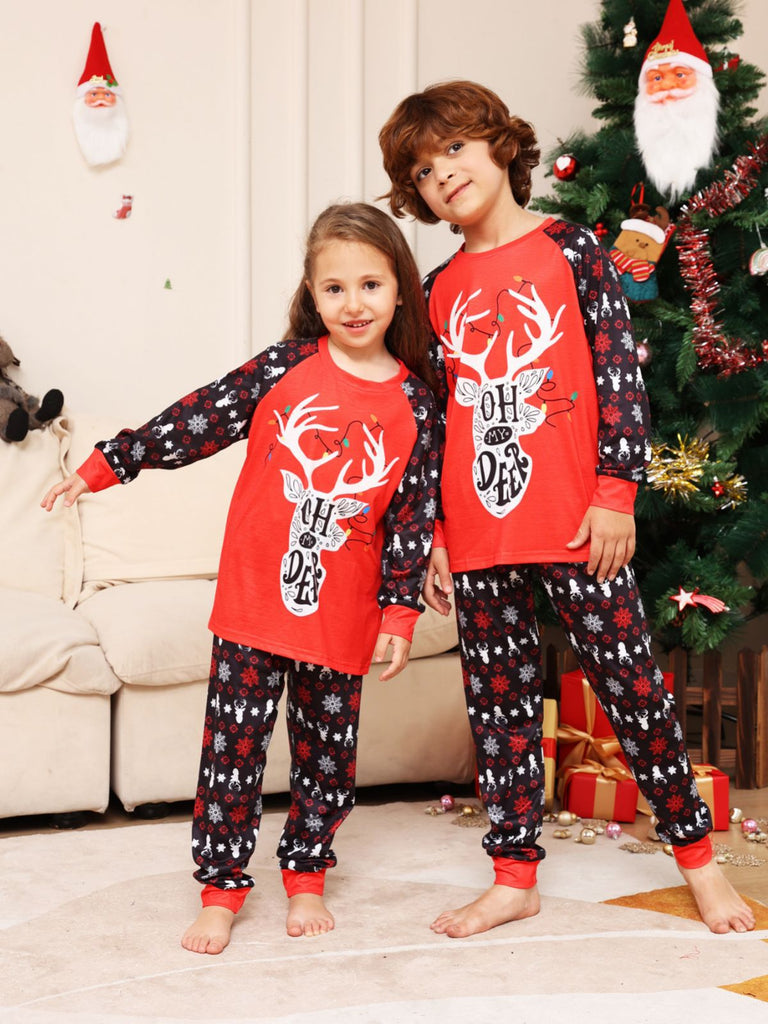 Red Christmas Snow Deer Fmalily Matching Pajamas Sets (with Pet's dog clothes)