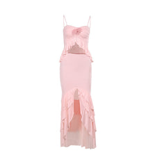 Load image into Gallery viewer, Pleated Midriff Halter Slim-Fit Slit Skirt Sets