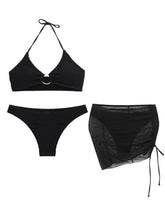 Indlæs billede til gallerivisning Solid Color Sexy Halterneck Three-Piece Swimsuit Bikini