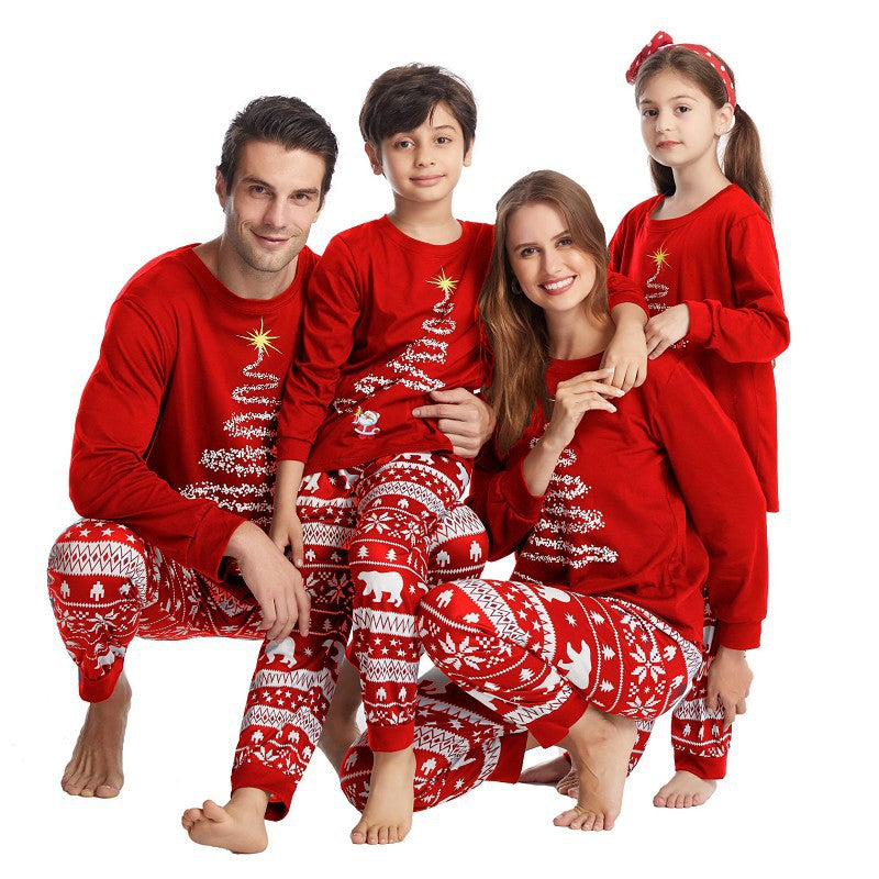 Ensemble de pyjama assorti à imprimé sapin de Noël rouge pour femme 