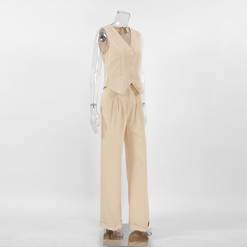 Cotton Slim Waistcoat Trousers Suit