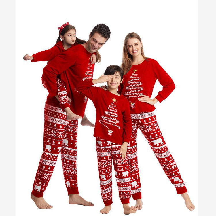 Ensemble de pyjama assorti à imprimé sapin de Noël rouge pour femme 