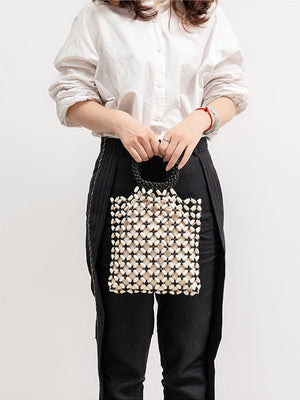 Block Wooden Bead Woven Tote Bag