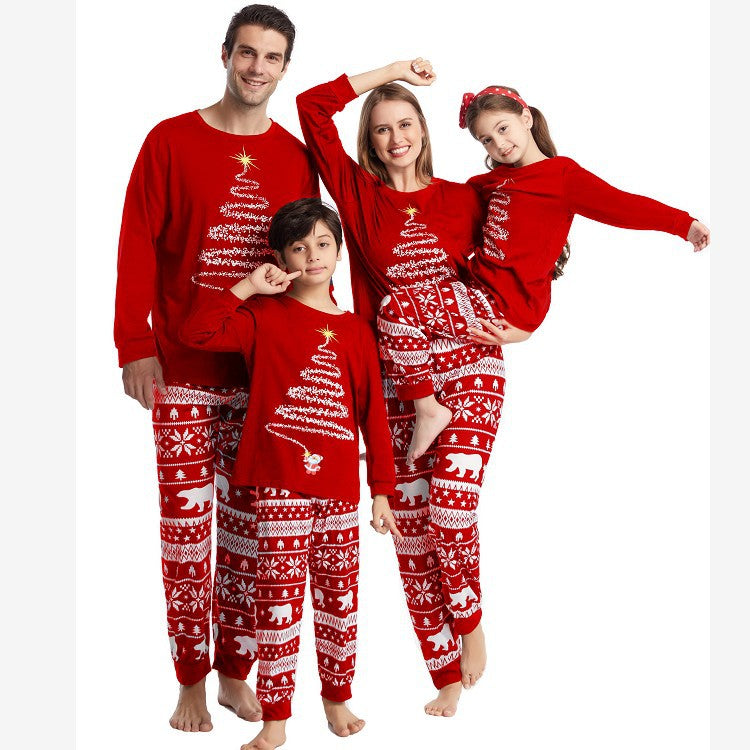 Ensemble de pyjama assorti à imprimé sapin de Noël rouge pour femme 