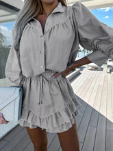 Load image into Gallery viewer, Casual Fashionable Striped Shirt Dress Shorts Two-Piece Set