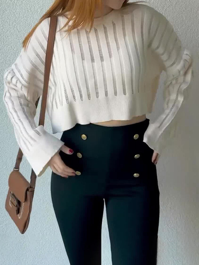 Fashionable Round Neck Hollow Sweater Top