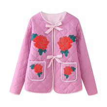 Load image into Gallery viewer, Rose Print Bow Pink Thin Jacket