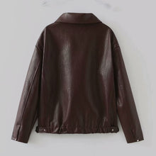 Load image into Gallery viewer, Vintage Lapel Zipper Faux Leather Jacket