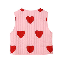 Load image into Gallery viewer, Heart Print Sleeveless Pink Bow V-neck Waistcoat