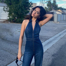 Load image into Gallery viewer, Denim Lapels Jumpsuit