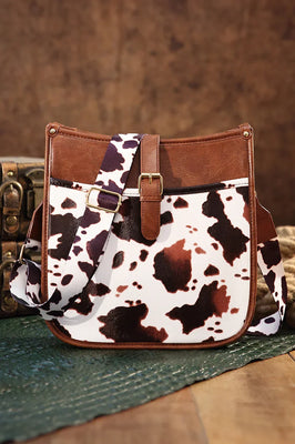 Western Cowboy Style Brown Cow Print Crossbody Bag