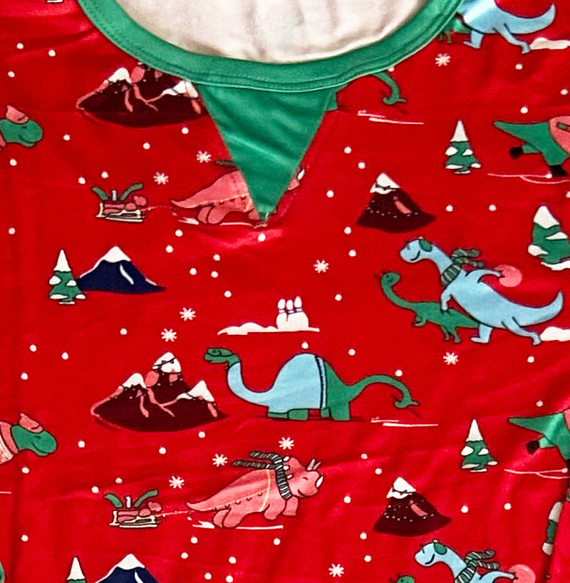 Ensembles de pyjamas assortis pour la famille avec motif de dinosaures rouges mignons