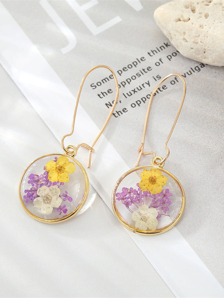 Boucles d'oreilles Boho en résine gaufrée avec fleurs préservées