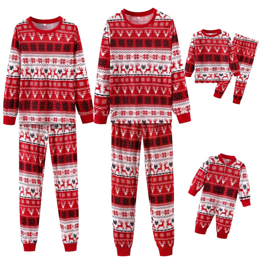 Pyjama assorti Fmalily à imprimé élan de Noël rouge 