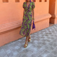 Load image into Gallery viewer, Printed long dress elegant slim v-neck short sleeve dress