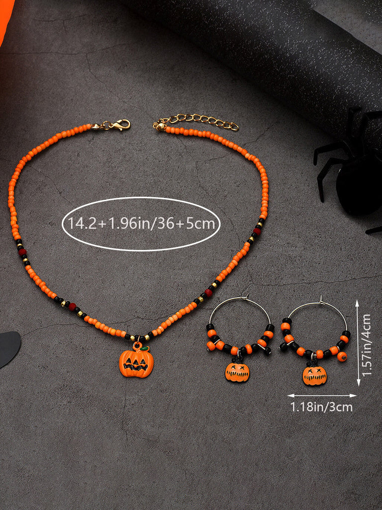 Halloween Fun Pumpkin Earrings and Necklace Set