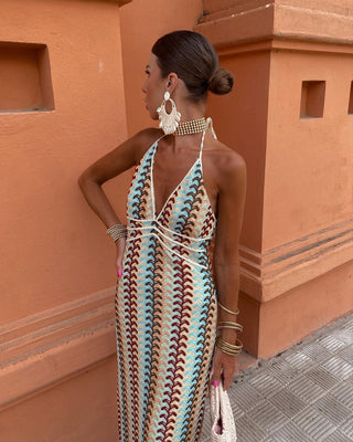 Popular Contrasting Lace V-neck Suspender Backless Beach Dress