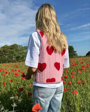 Load image into Gallery viewer, Heart Print Sleeveless Pink Bow V-neck Waistcoat