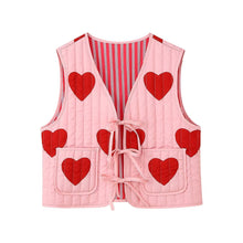 Load image into Gallery viewer, Heart Print Sleeveless Pink Bow V-neck Waistcoat