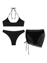 Indlæs billede til gallerivisning Solid Color Sexy Halterneck Three-Piece Swimsuit Bikini