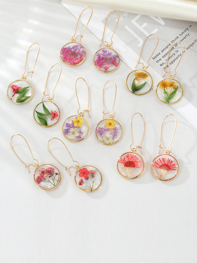 Boucles d'oreilles Boho en résine gaufrée avec fleurs préservées