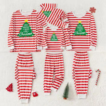 Load image into Gallery viewer, Red and White Striped Christmas Tree Fmalily Matching Pajamas Sets