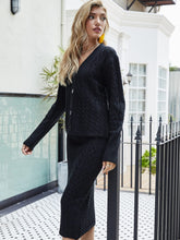 Load image into Gallery viewer, Casual Knit V-Neck Sweater &amp; Bodycon Skirt Set