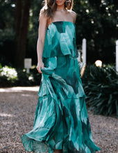 Load image into Gallery viewer, Calista Green Bloom Strapless Tiered Maxi Dress