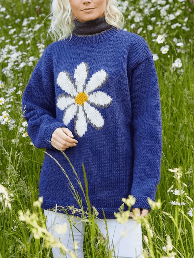 Pull en jean à motif marguerites vintage