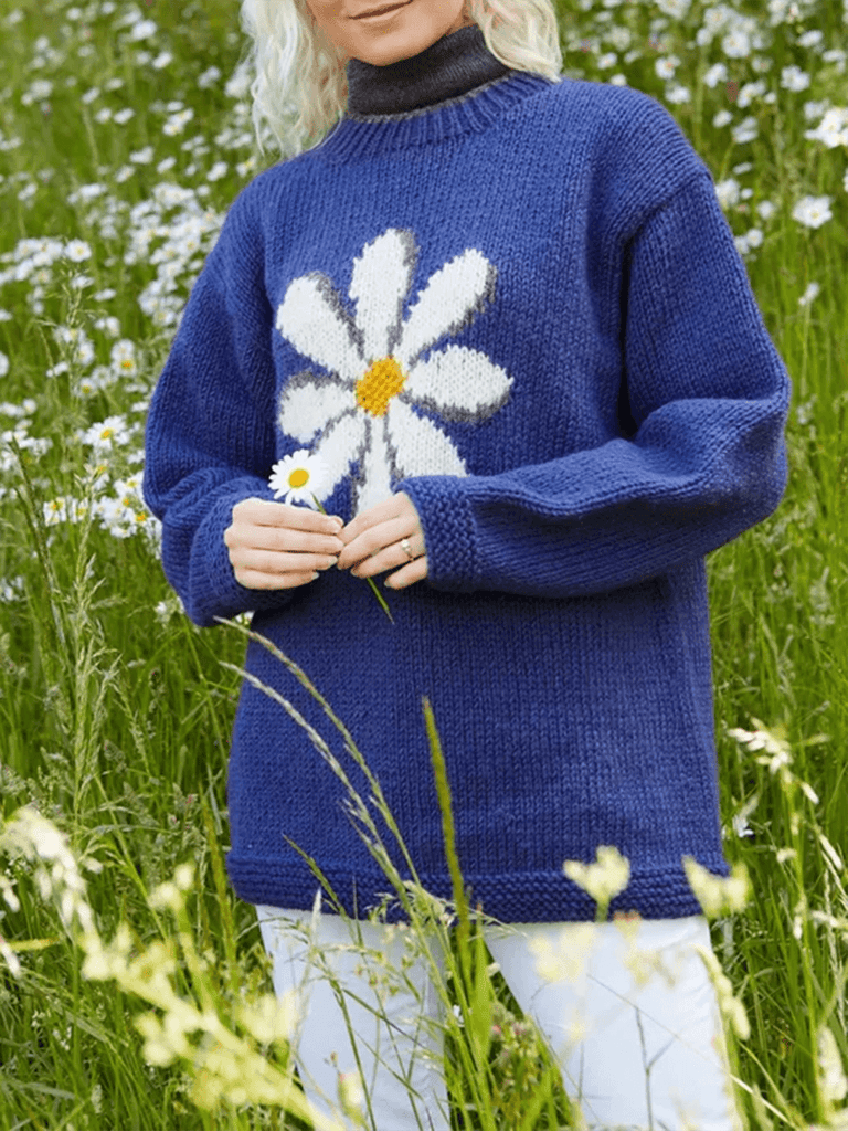 Pull en jean à motif marguerites vintage