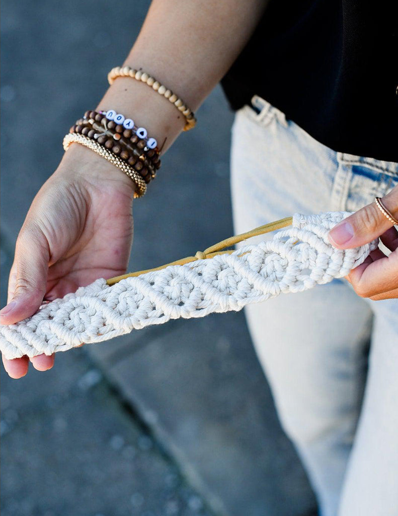 Bandeau élastique en macramé fait main